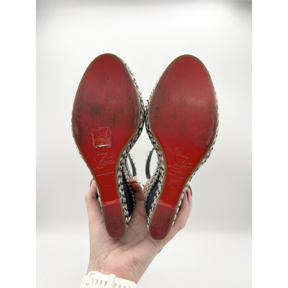 Christian Louboutin Madmonica 110 Denim Spiked Wedge Espadrilles Size EU 40 - Picture 9 of 10